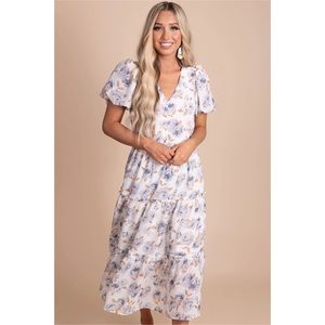 Falling For Florals Puff Sleeve Midi Dress